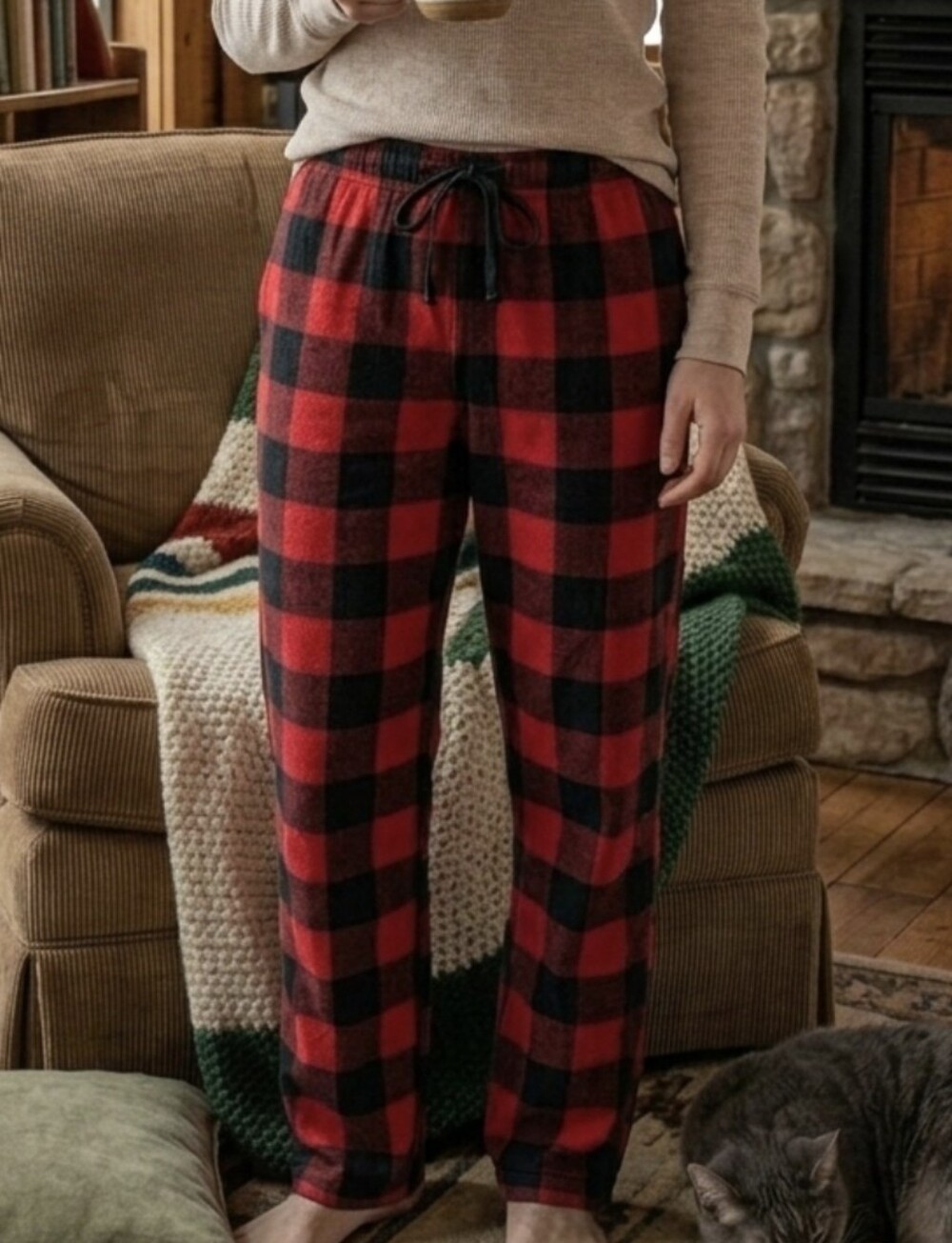 Old Navy Pajama PJ Plaid Pants Size L Large Checkard Cozy Drawstring Sleepwear